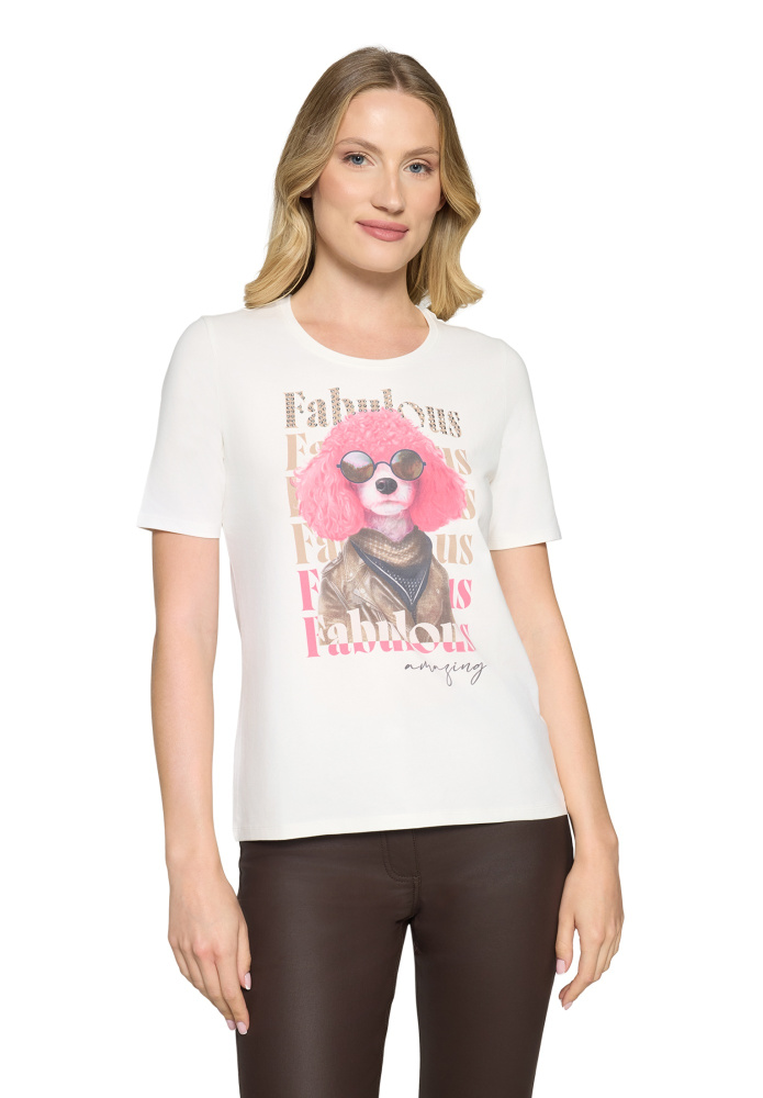 ФУТБОЛКА BETTY BARCLAY белая с ярким fashion-принтом и аккуратным повседневным кроем