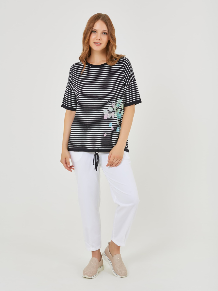 ДЖЕМПЕР STERN в морскую полоску со спущенной линией плеча и кулиской по низу